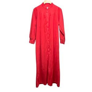 Vintage Katz Red Velour Zip Front Long Robe House Coat Medium 843
